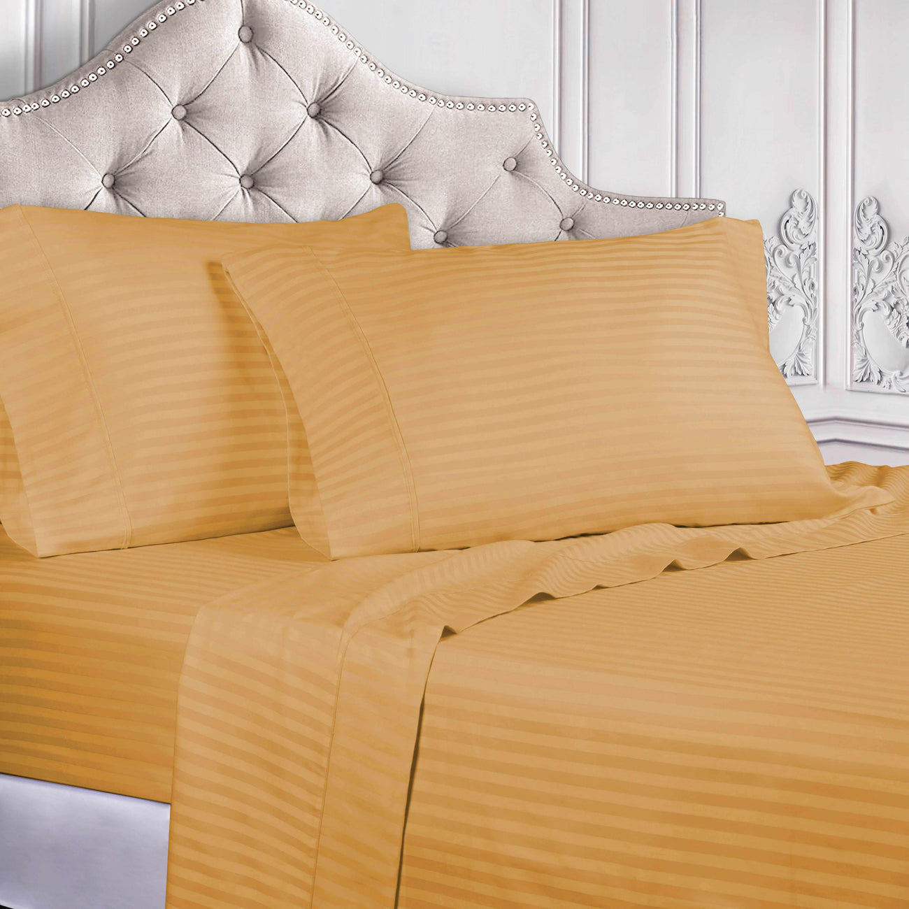 GoLinens 400 Thread Count Egyptian Cotton Striped Deep Pocket Sheet Set