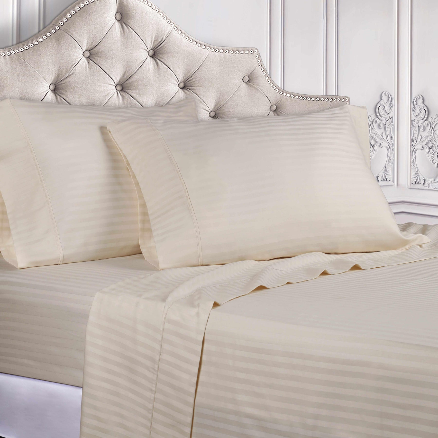 Superior 300 Thread-Count Premium Egyptian Cotton Stripe Sheet Set - Ivory