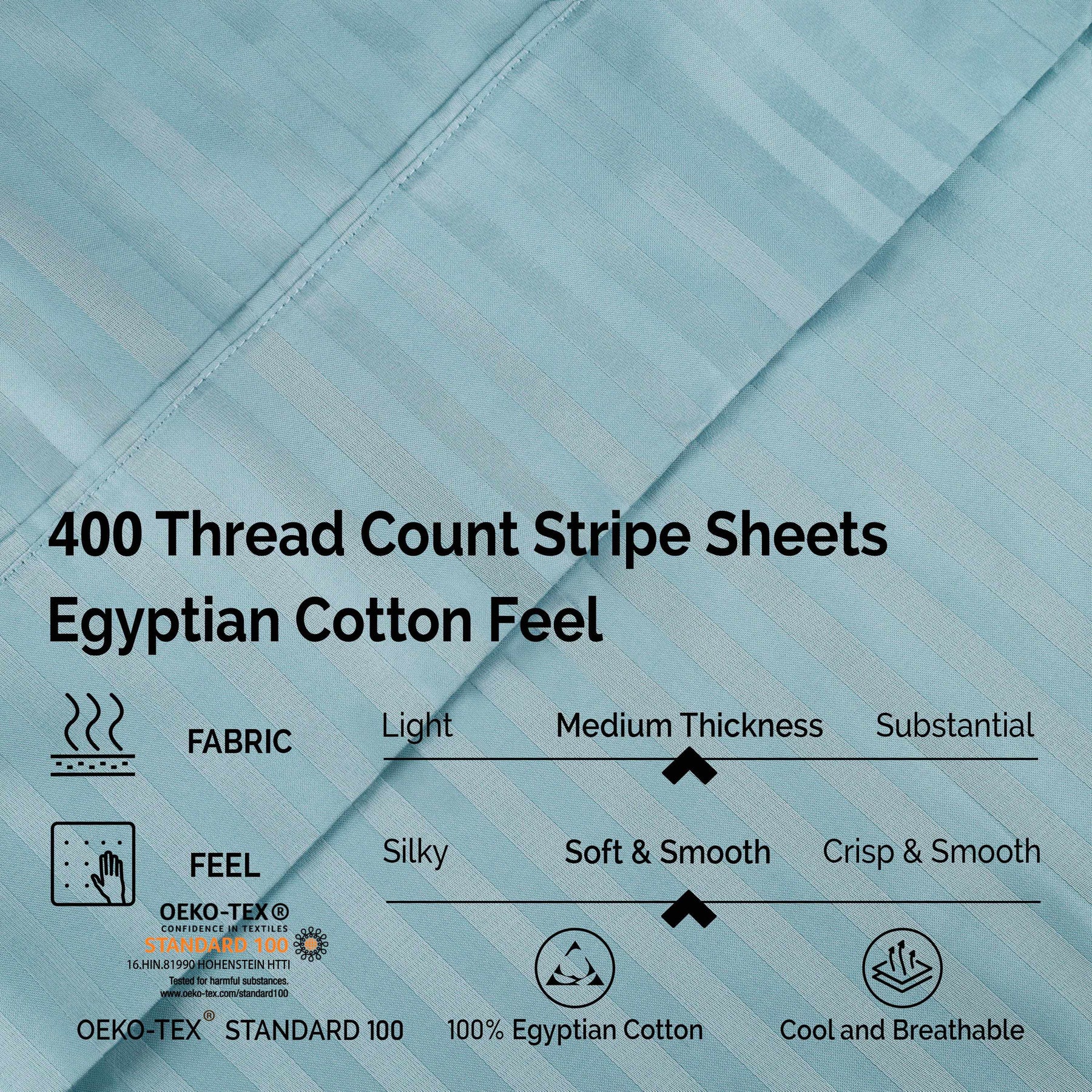 Superior 400 Thread Count Egyptian Cotton Stripe Sheet Set - Light Blue