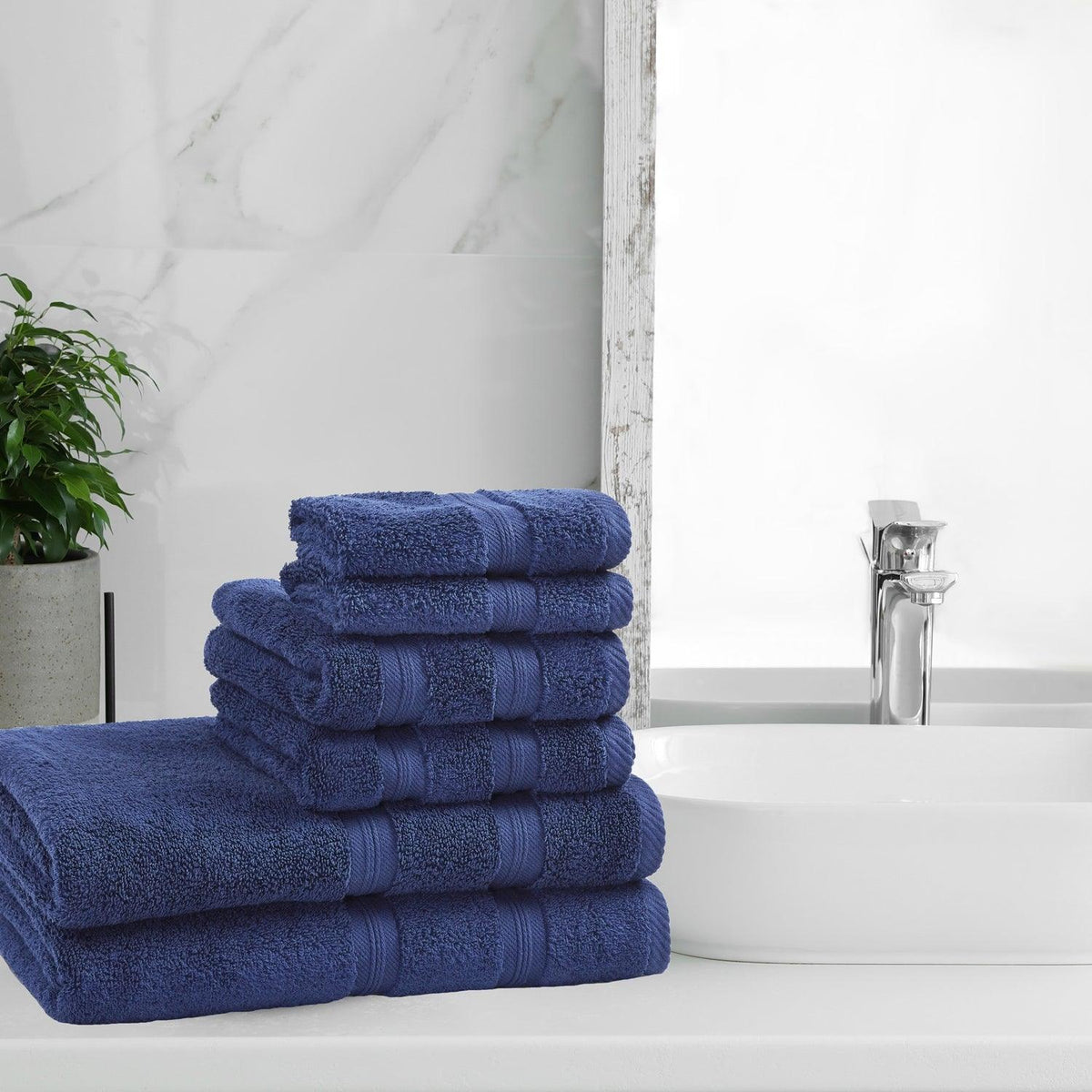 Superior Smart Dry Zero Twist Cotton 6-Piece Assorted Towel Set - Navy Blue