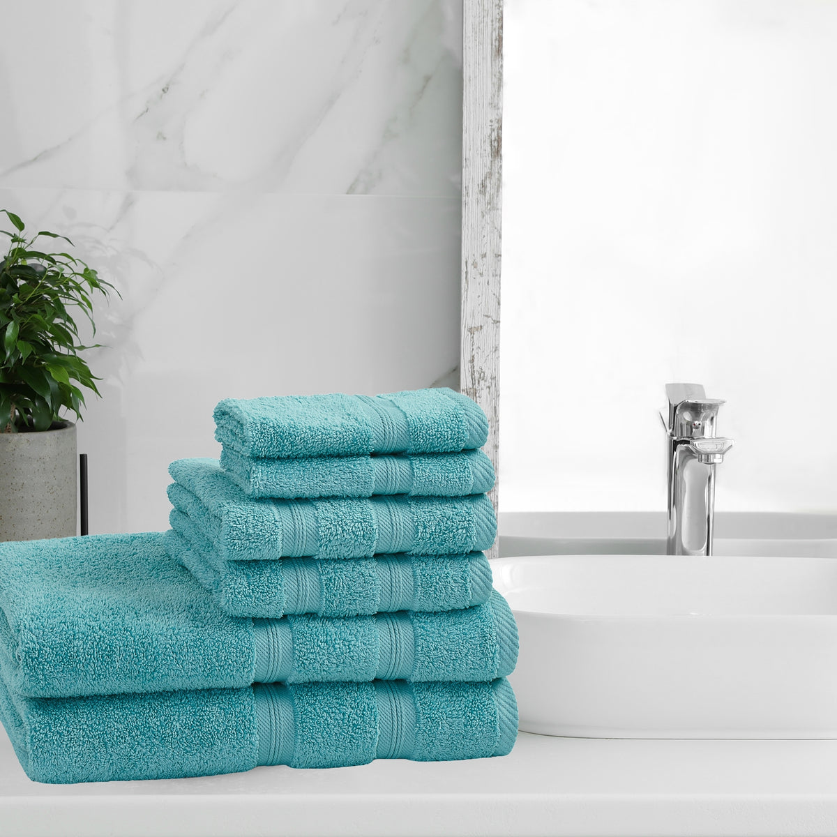 Superior Smart Dry Zero Twist Cotton 6-Piece Assorted Towel Set - Turquoise