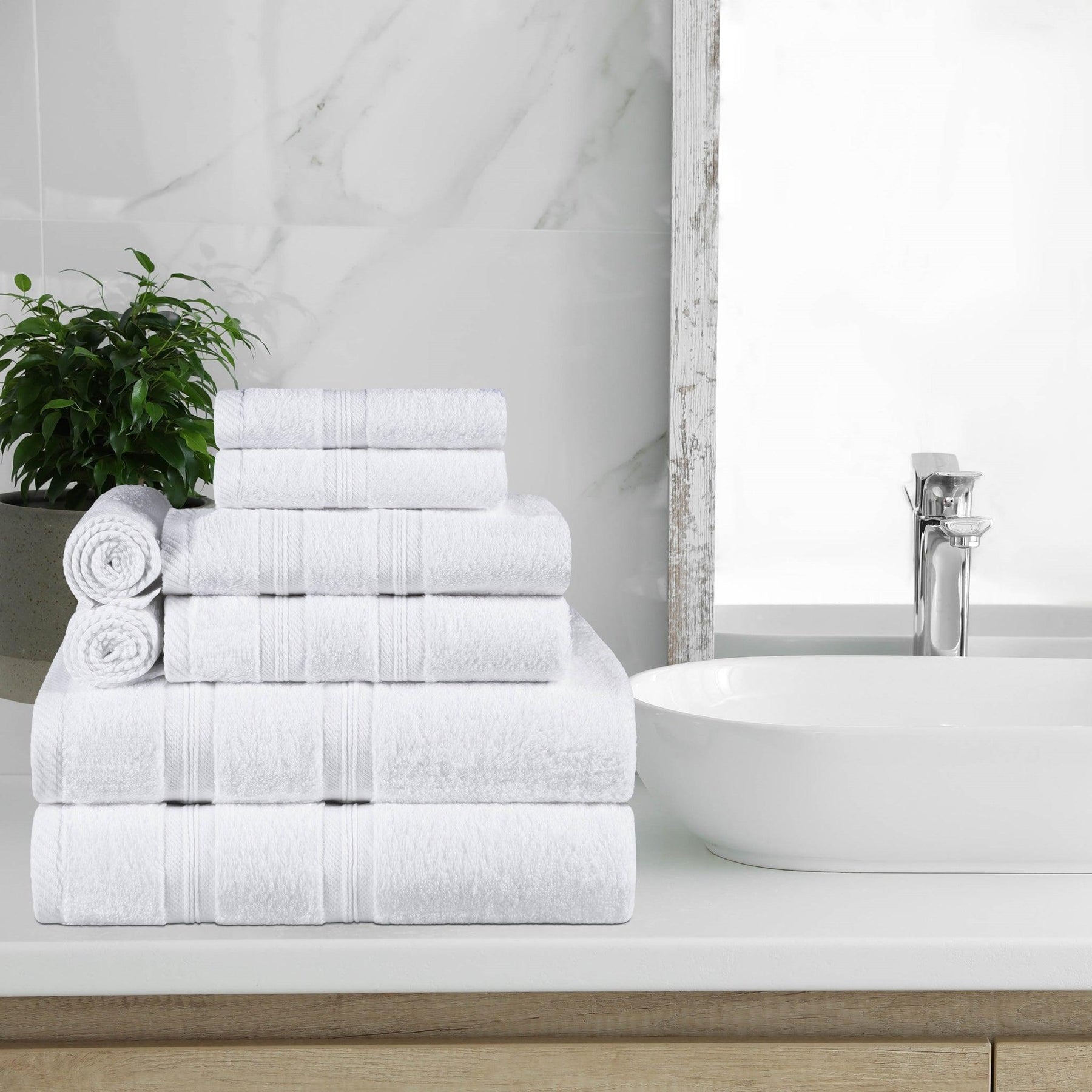 Superior Smart Dry Zero Twist Cotton 8-Piece Assorted Towel Set - White