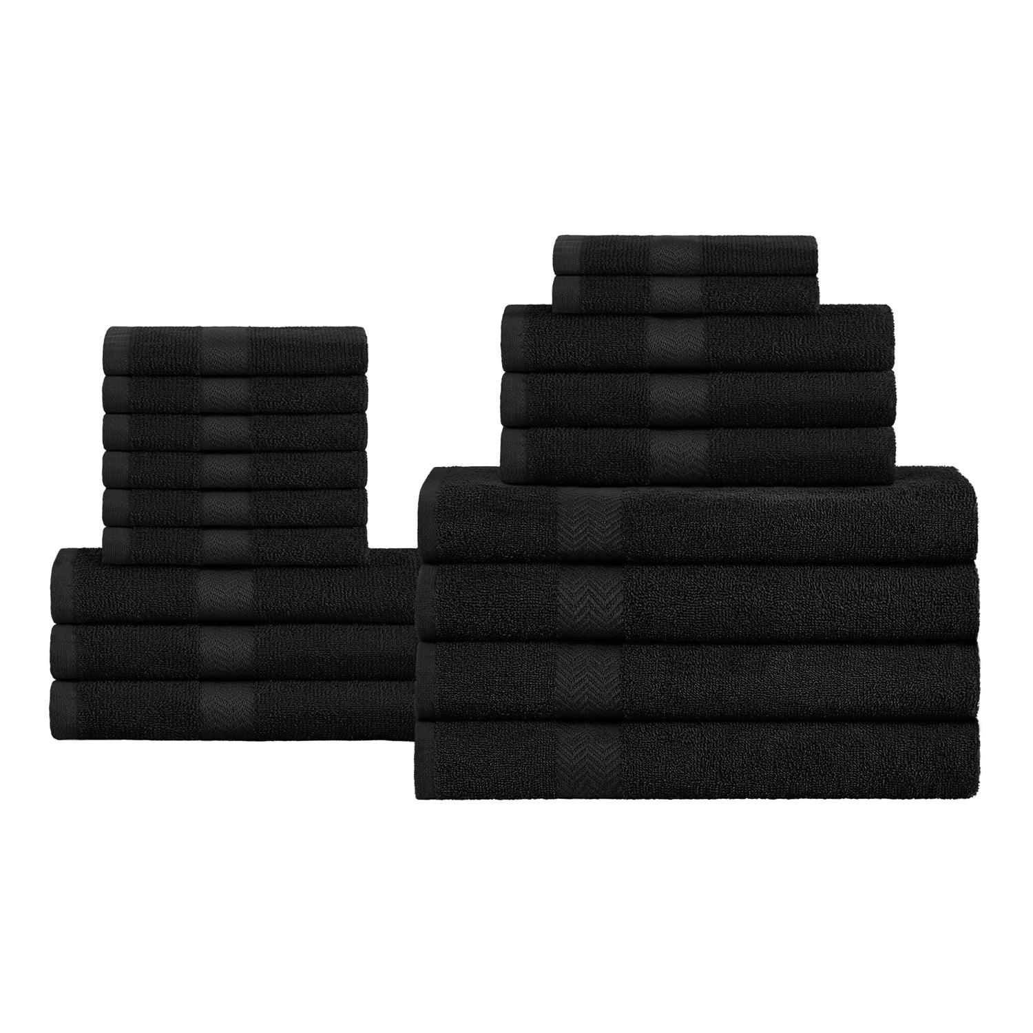 Superior Bath Towels Highly Absorbent Eco-Friendly Soft Cotton 18 Piece Towel Set - Black