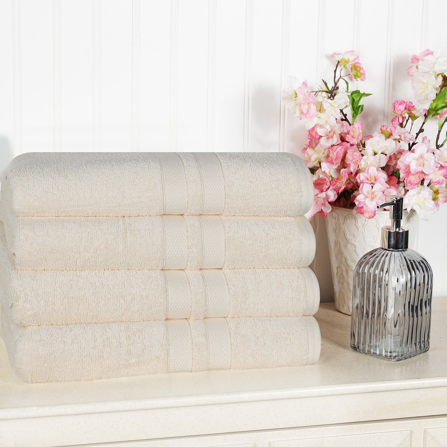Superior Ultra Soft Cotton Absorbent Solid Bath Towel (Set of 4) - Cream