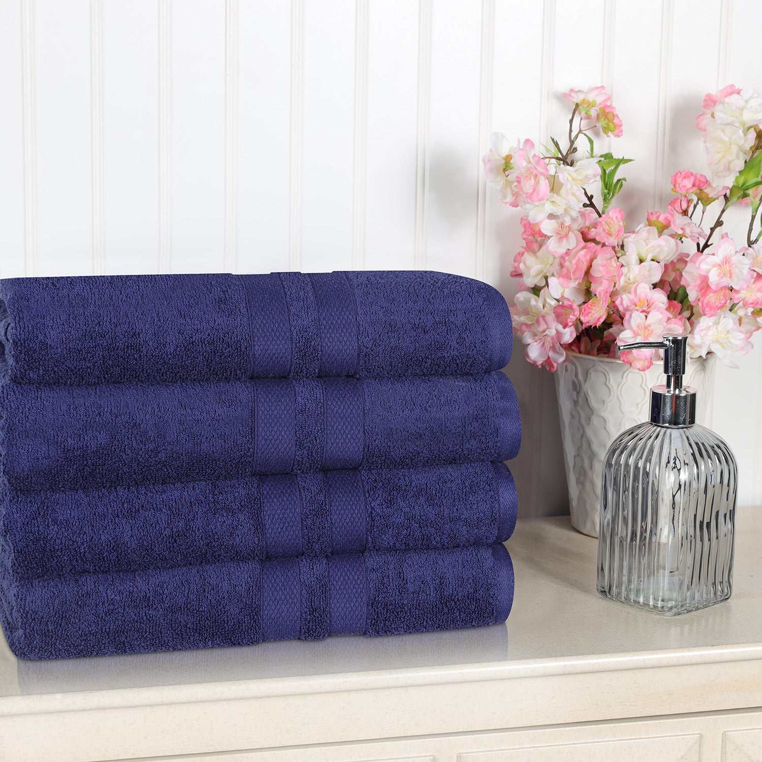 Superior Ultra Soft Cotton Absorbent Solid Bath Towel (Set of 4) - Navy Blue