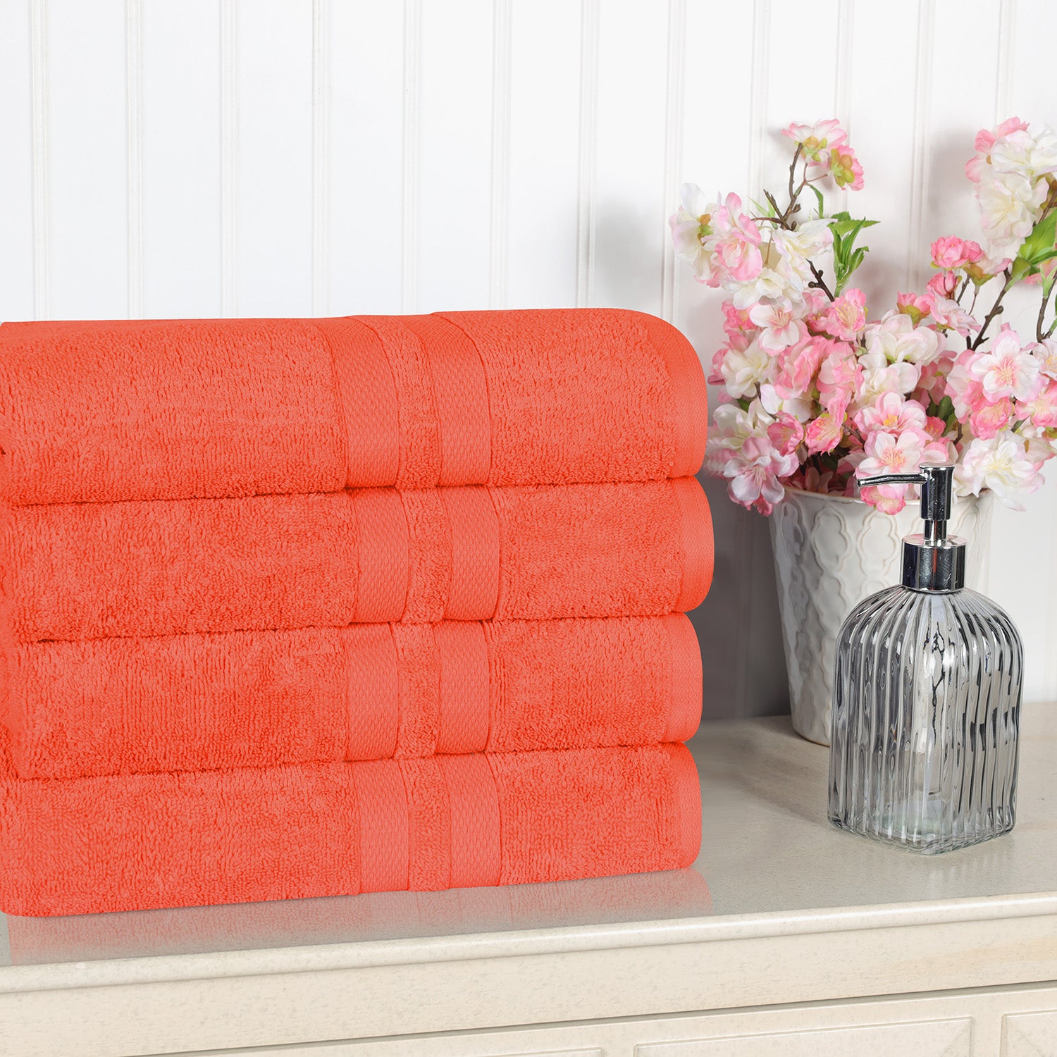 Superior Ultra Soft Cotton Absorbent Solid Bath Towel (Set of 4) -Tangerine