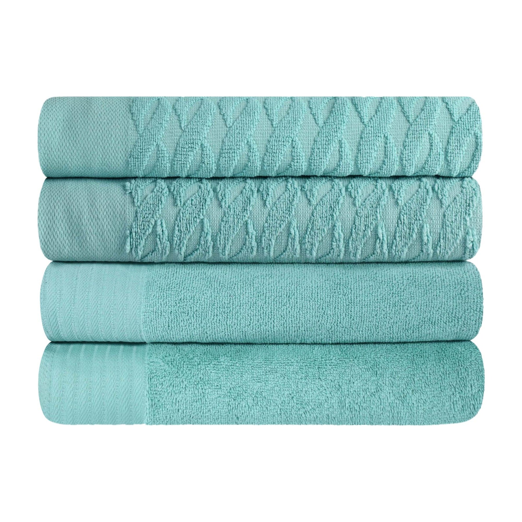 Premium Turkish Cotton Jacquard Herringbone and Solid 4-Piece Bath Towel Set - Cascade
