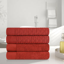 Premium Turkish Cotton Jacquard Herringbone and Solid 4-Piece Bath Towel Set - Maroon