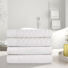 Premium Turkish Cotton Jacquard Herringbone and Solid 4-Piece Bath Towel Set - White