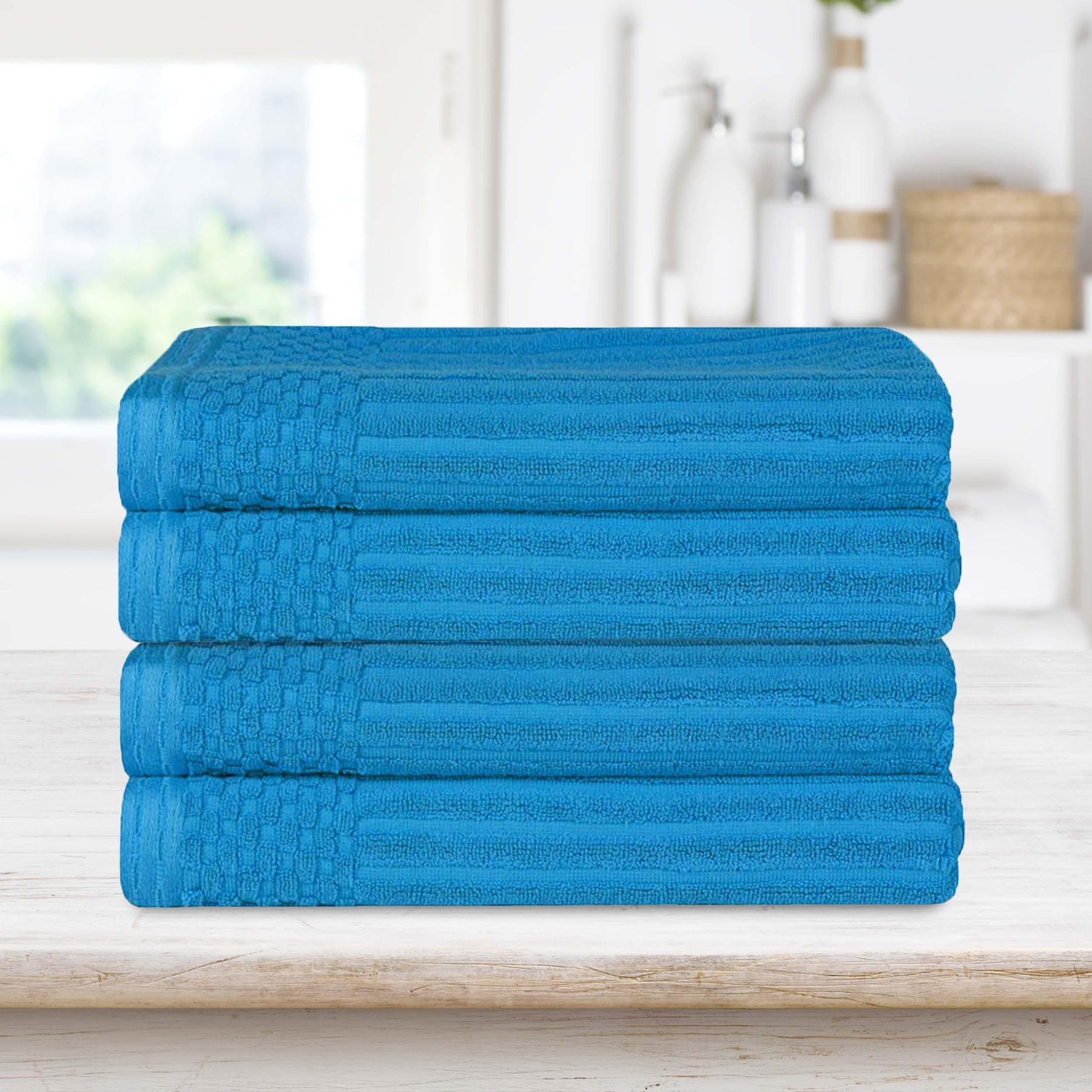  Superior Soho Ribbed Textured Cotton Ultra-Absorbent Bath Sheet & Bath Towel Set - Azure