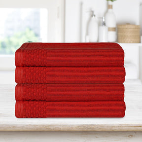  Superior Soho Ribbed Textured Cotton Ultra-Absorbent Bath Sheet & Bath Towel Set - Birgundy