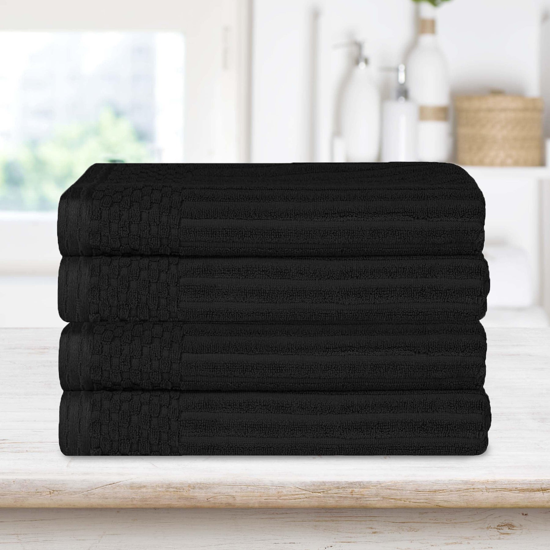  Superior Soho Ribbed Textured Cotton Ultra-Absorbent Bath Sheet & Bath Towel Set - Black