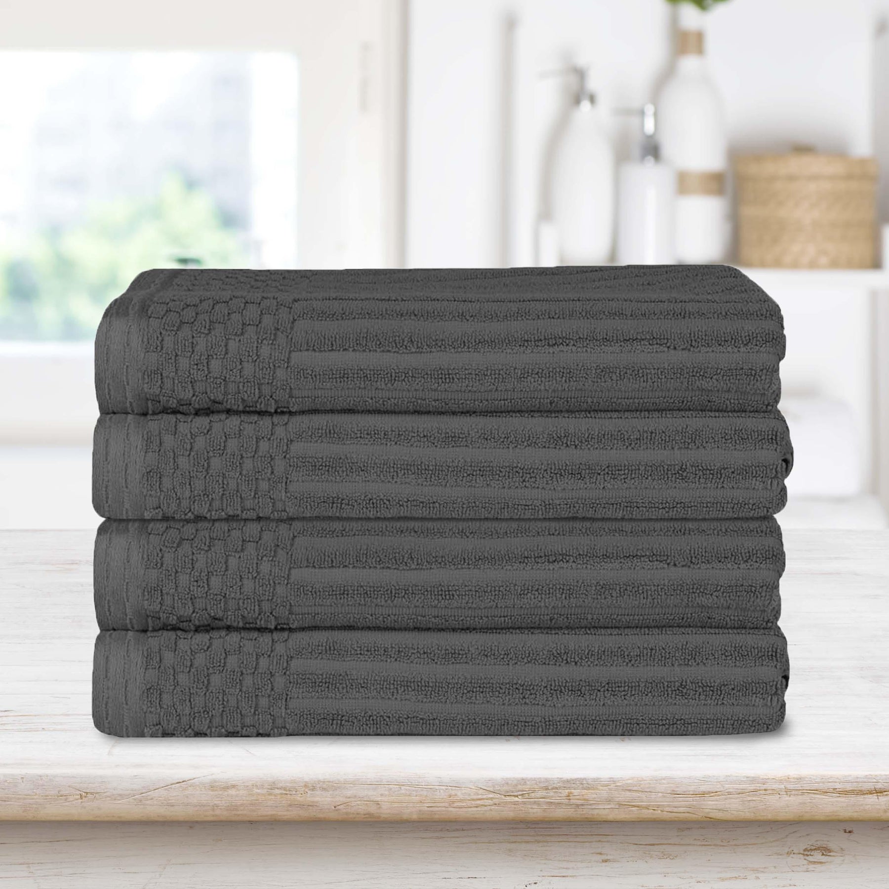  Superior Soho Ribbed Textured Cotton Ultra-Absorbent Bath Sheet & Bath Towel Set - Charcoal