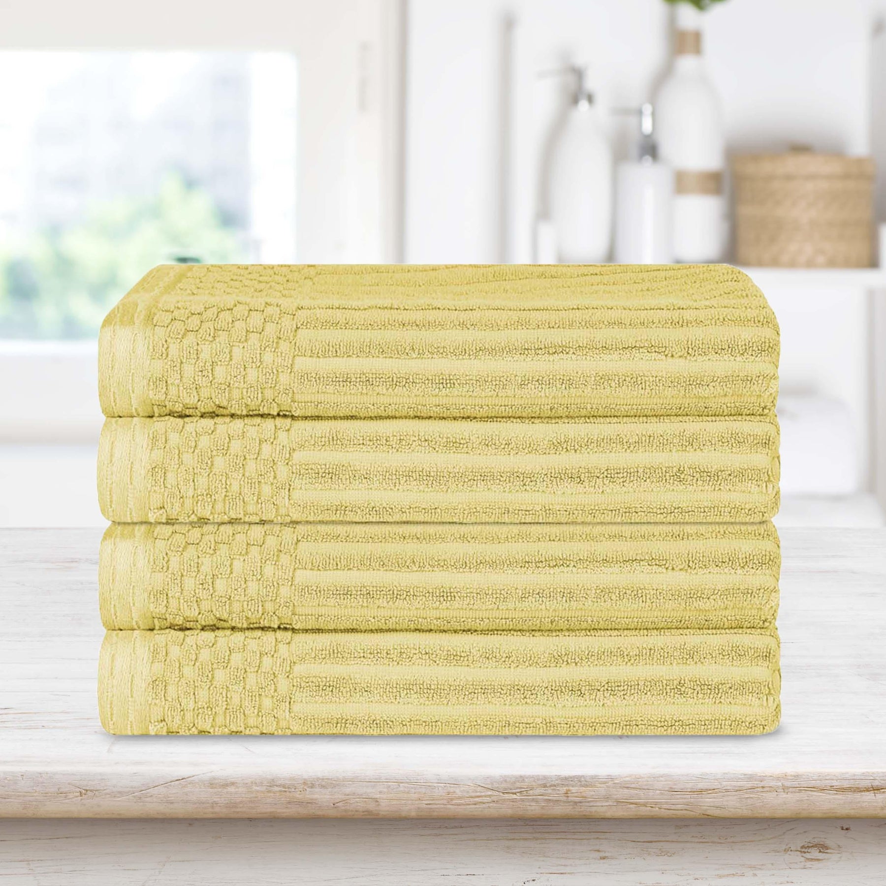  Superior Soho Ribbed Textured Cotton Ultra-Absorbent Bath Sheet & Bath Towel Set - Golden Mist