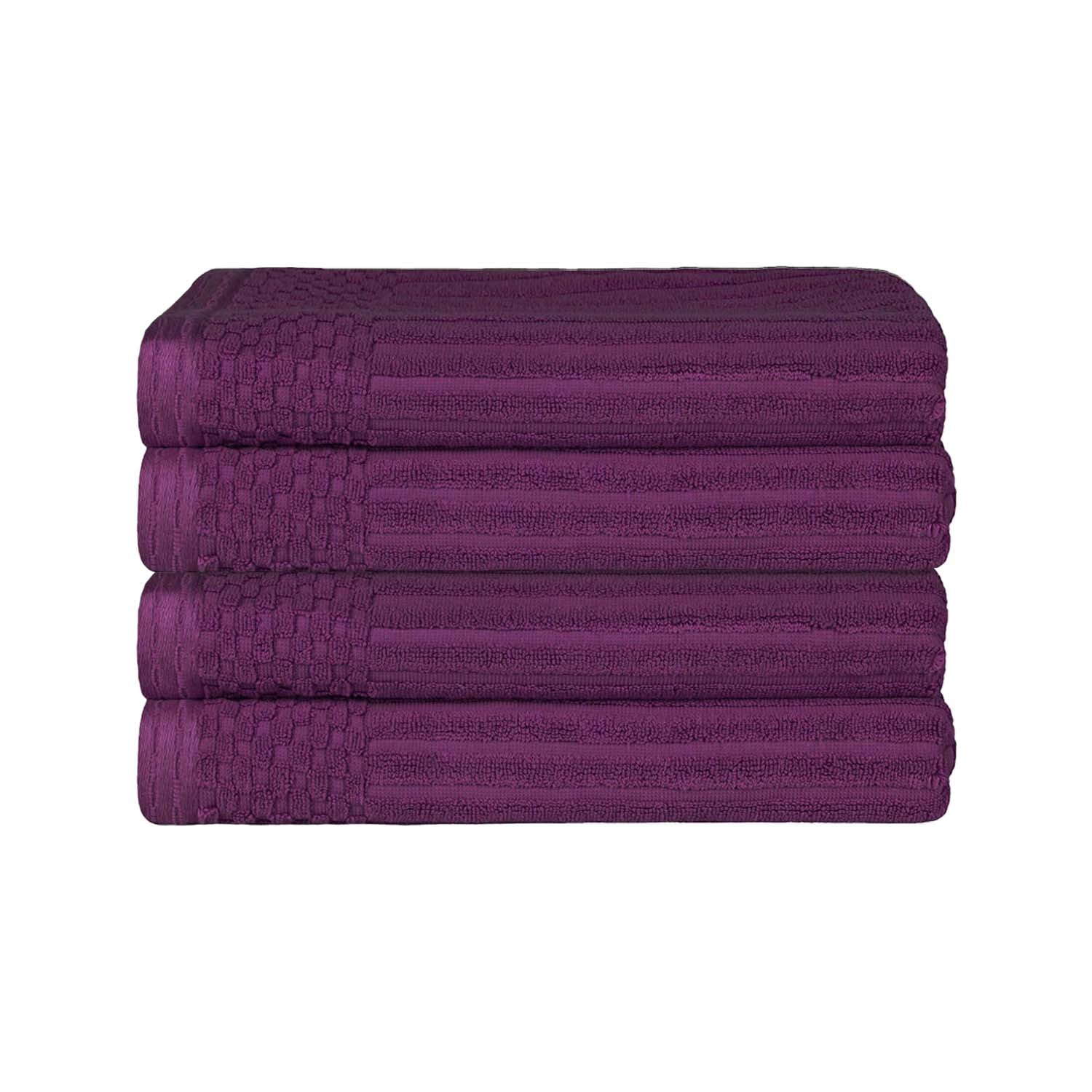 Superior Soho Ribbed Textured Cotton Ultra-Absorbent Bath Sheet & Bath Towel Set - Plum
