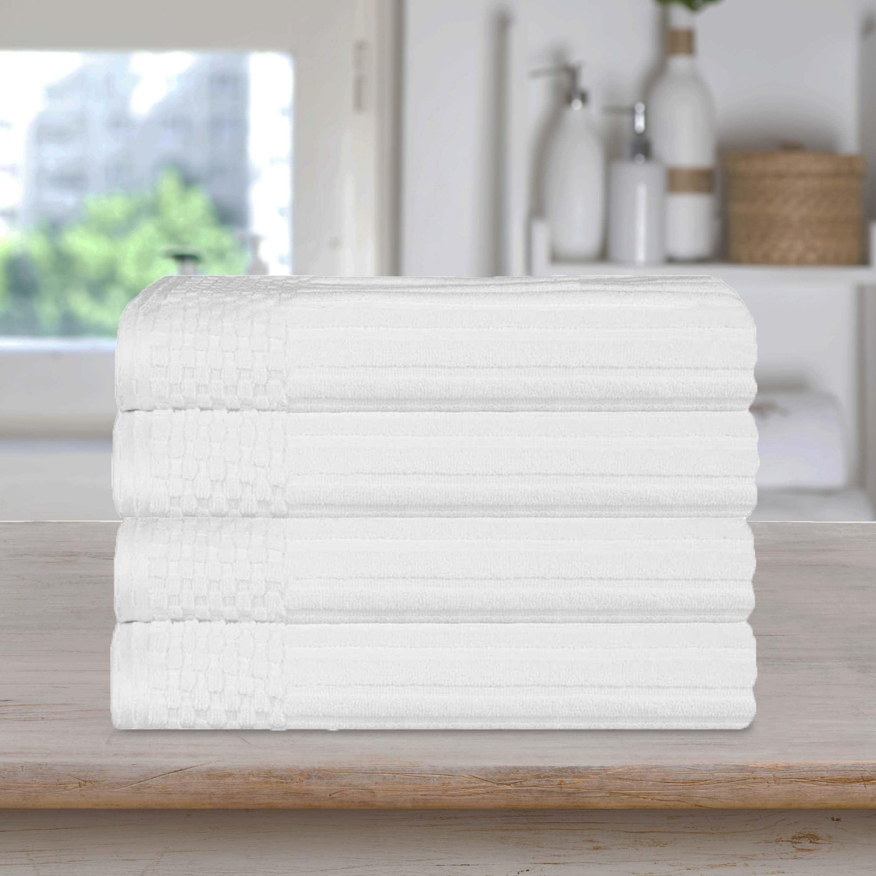  Superior Soho Ribbed Textured Cotton Ultra-Absorbent Bath Sheet & Bath Towel Set - White