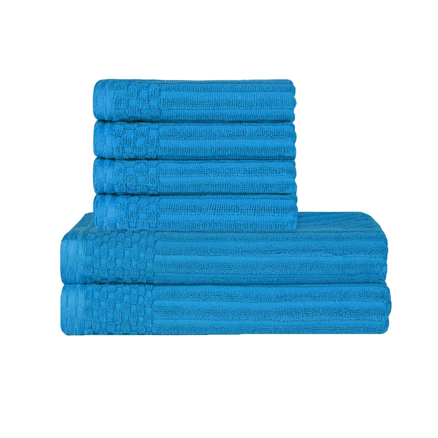  Superior Soho Ribbed Textured Cotton Ultra-Absorbent Hand and Bath Towel Set - Azure