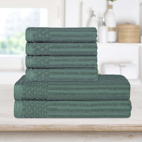 Superior Soho Ribbed Textured Cotton Ultra-Absorbent Hand and Bath Towel Set - Basil