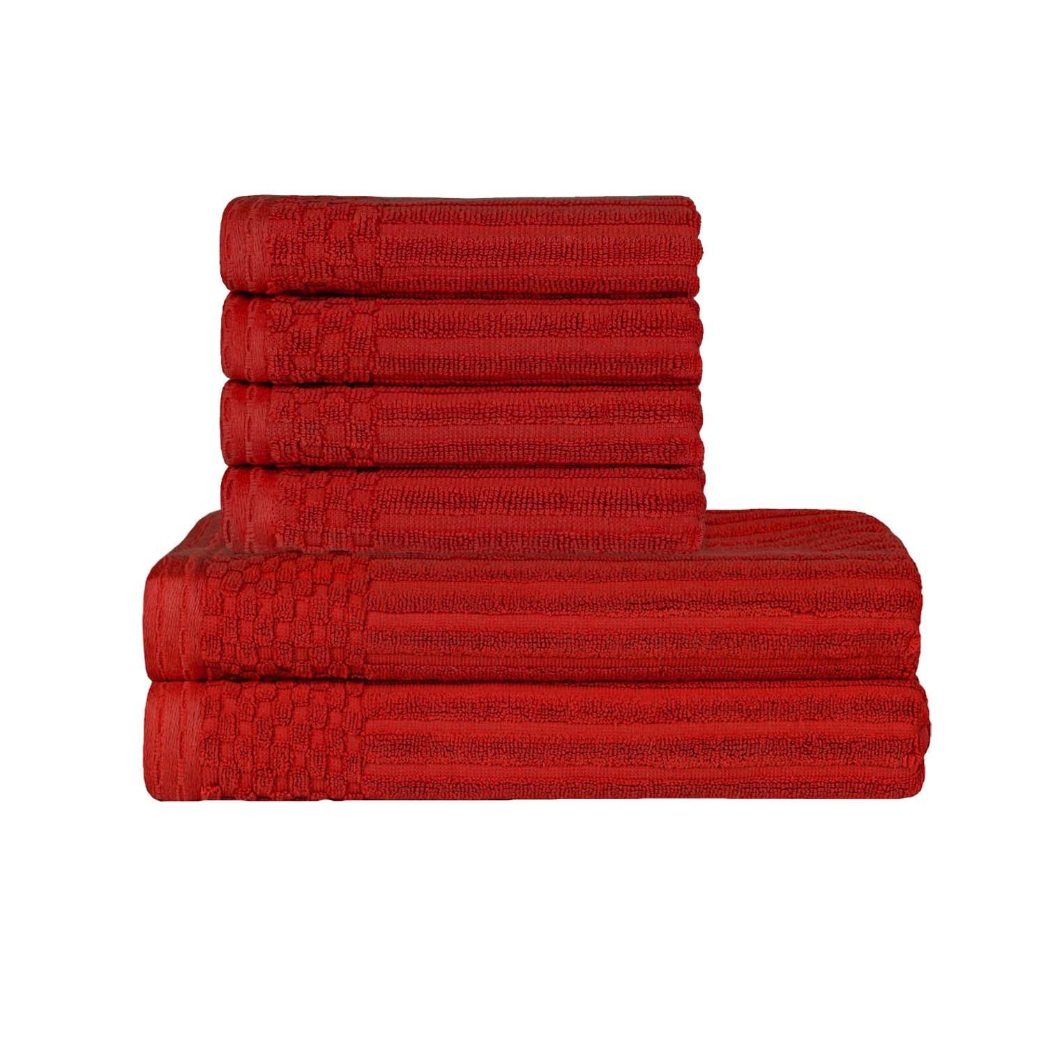  Superior Soho Ribbed Textured Cotton Ultra-Absorbent Hand and Bath Towel Set - Burgundy