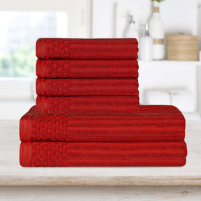 Superior Soho Ribbed Textured Cotton Ultra-Absorbent Hand and Bath Towel Set - Burgundy