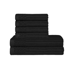  Superior Soho Ribbed Textured Cotton Ultra-Absorbent Hand and Bath Towel Set - Black