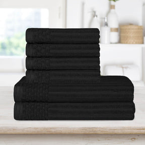 Superior Soho Ribbed Textured Cotton Ultra-Absorbent Hand and Bath Towel Set - Black