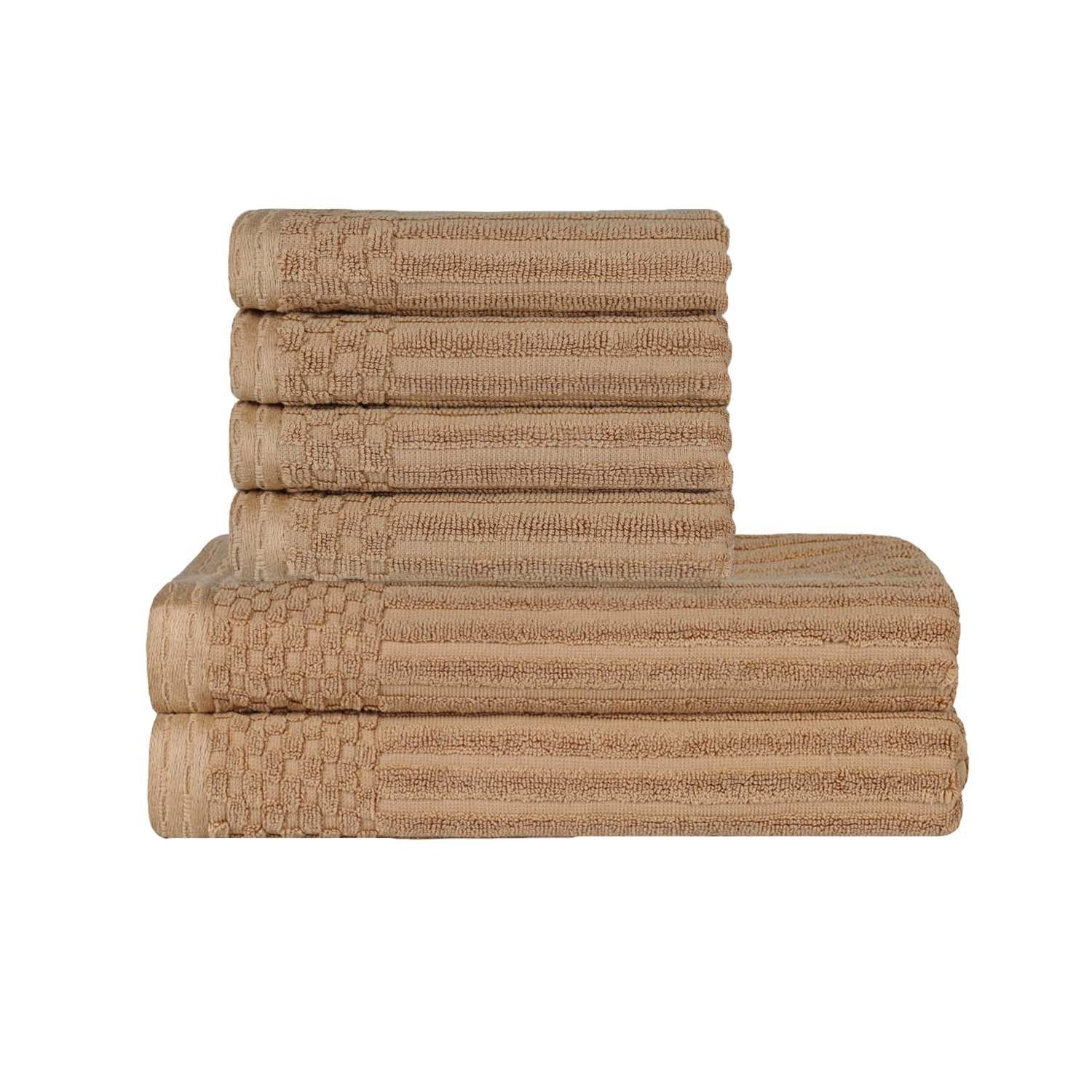  Superior Soho Ribbed Textured Cotton Ultra-Absorbent Hand and Bath Towel Set - Coffee