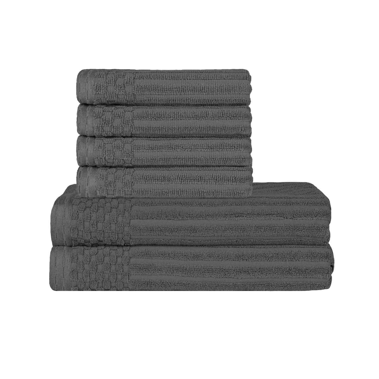  Superior Soho Ribbed Textured Cotton Ultra-Absorbent Hand and Bath Towel Set - Charcoal