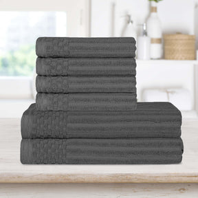 Superior Soho Ribbed Textured Cotton Ultra-Absorbent Hand and Bath Towel Set - Charcoal