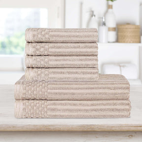 Superior Soho Ribbed Textured Cotton Ultra-Absorbent Hand and Bath Towel Set - Ivory