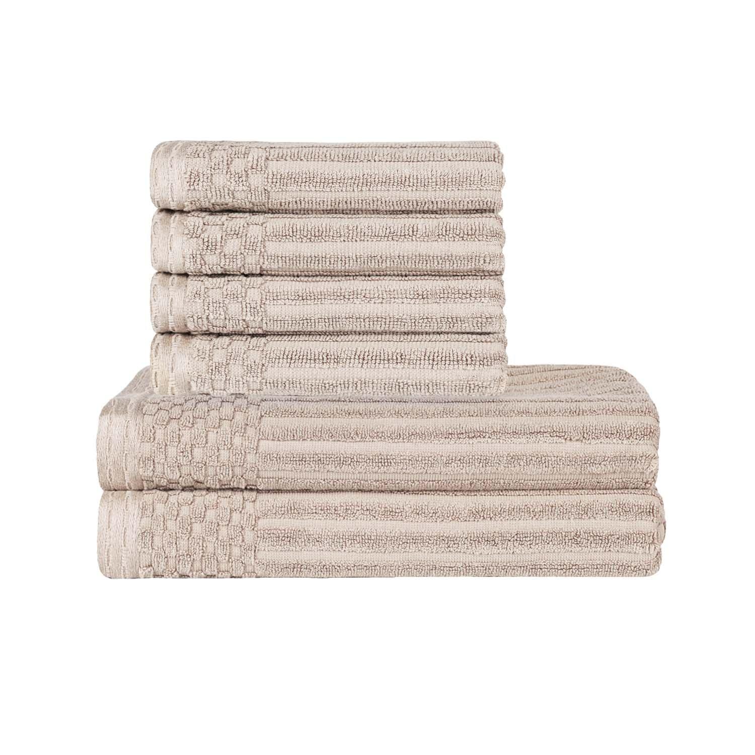  Superior Soho Ribbed Textured Cotton Ultra-Absorbent Hand and Bath Towel Set - Ivory