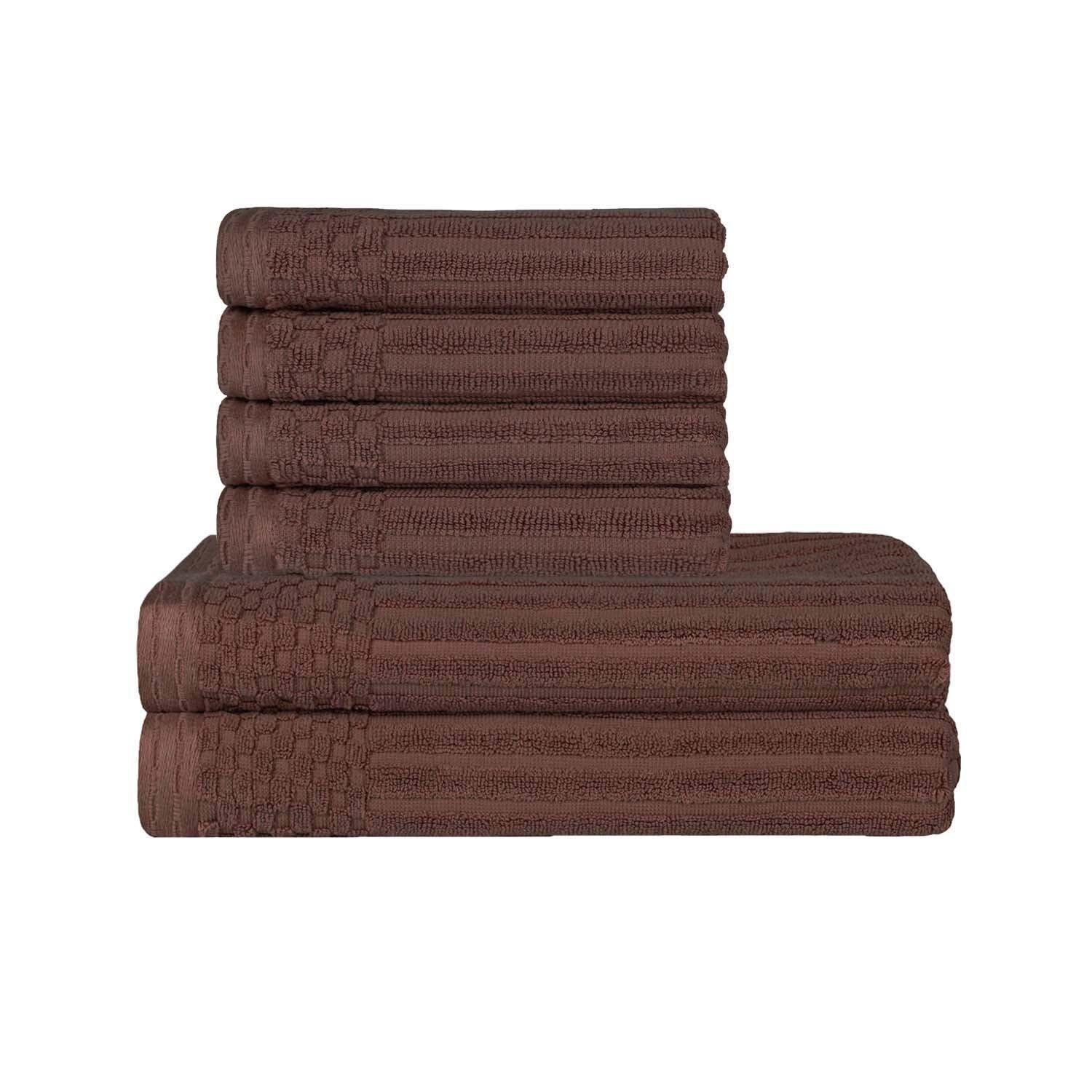  Superior Soho Ribbed Textured Cotton Ultra-Absorbent Hand and Bath Towel Set - Java