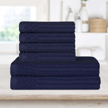 Superior Soho Ribbed Textured Cotton Ultra-Absorbent Hand and Bath Towel Set - Navy Blue