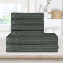  Superior Soho Ribbed Textured Cotton Ultra-Absorbent Hand and Bath Towel Set -  Pine