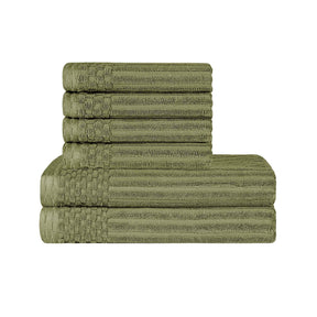  Superior Soho Ribbed Textured Cotton Ultra-Absorbent Hand and Bath Towel Set - Sage