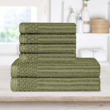  Superior Soho Ribbed Textured Cotton Ultra-Absorbent Hand and Bath Towel Set -  Sage