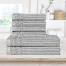 Superior Soho Ribbed Textured Cotton Ultra-Absorbent Hand and Bath Towel Set - Silver
