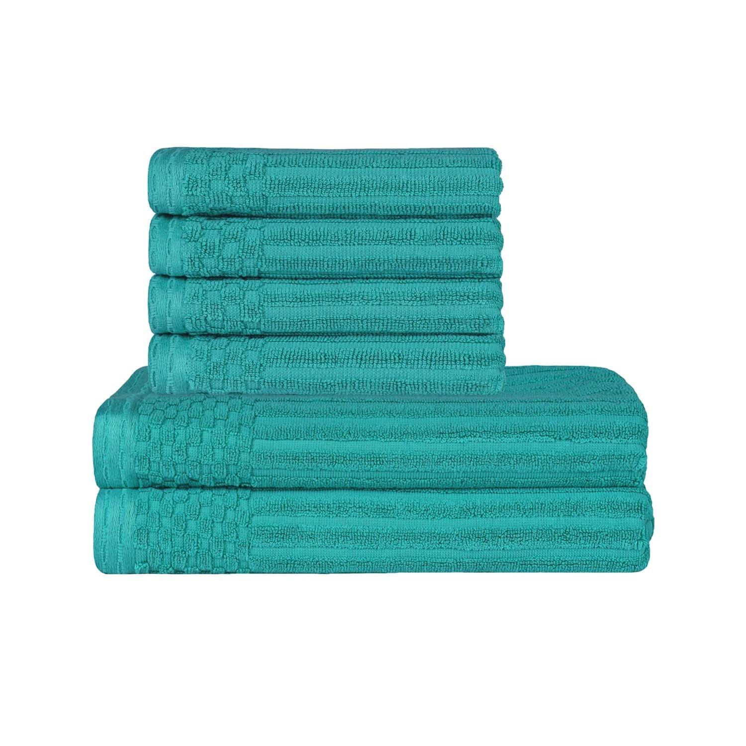  Superior Soho Ribbed Textured Cotton Ultra-Absorbent Hand and Bath Towel Set - turquoise