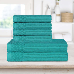  Superior Soho Ribbed Textured Cotton Ultra-Absorbent Hand and Bath Towel Set - Turquoise