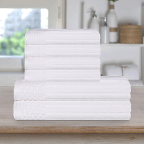  Superior Soho Ribbed Textured Cotton Ultra-Absorbent Hand and Bath Towel Set - White