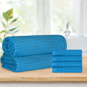 Superior Soho Ribbed Textured Cotton Ultra-Absorbent Hand Towel and Bath Sheet Set - Azure