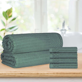 Superior Soho Ribbed Textured Cotton Ultra-Absorbent Hand Towel and Bath Sheet Set - Basil
