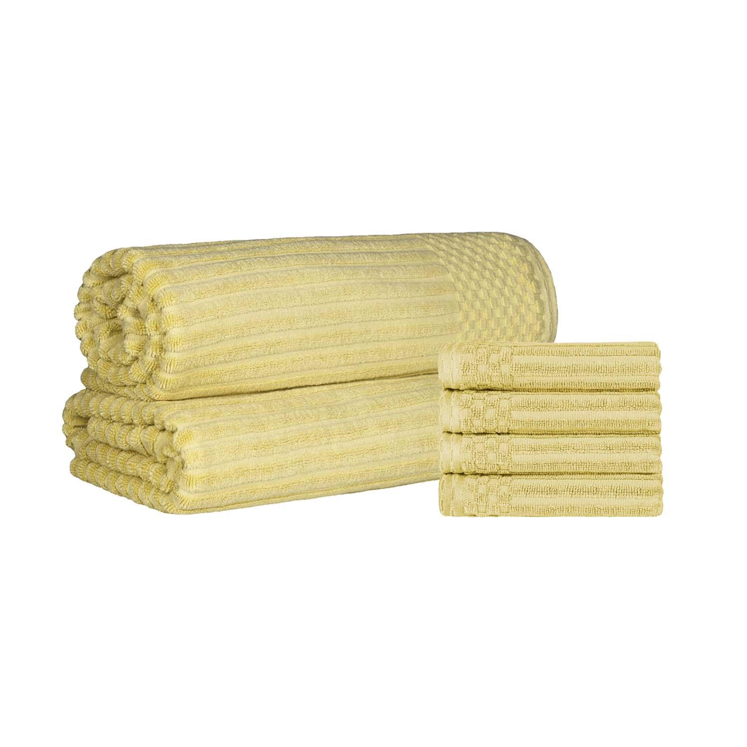  Superior Soho Ribbed Textured Cotton Ultra-Absorbent Hand Towel and Bath Sheet Set - Golden Mist