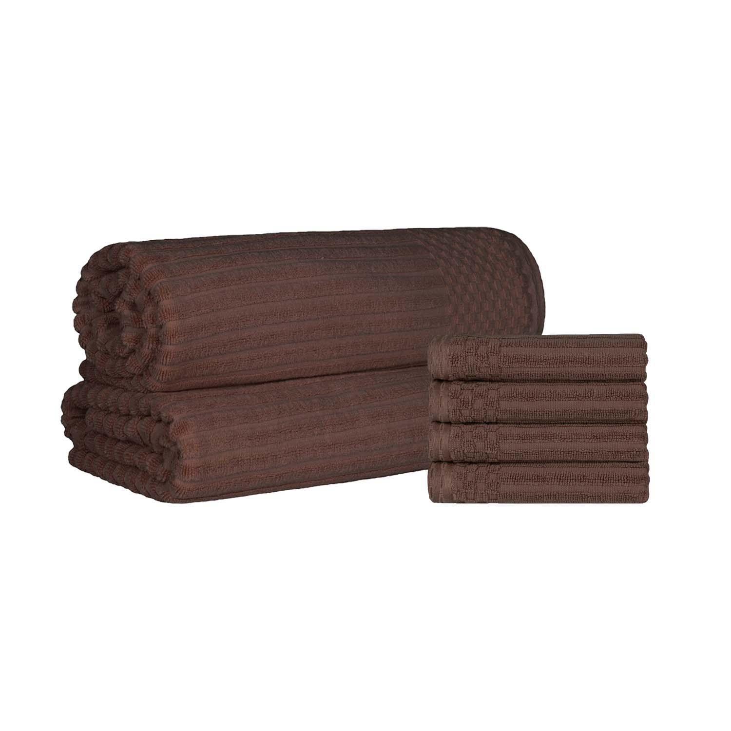  Superior Soho Ribbed Textured Cotton Ultra-Absorbent Hand Towel and Bath Sheet Set - Java