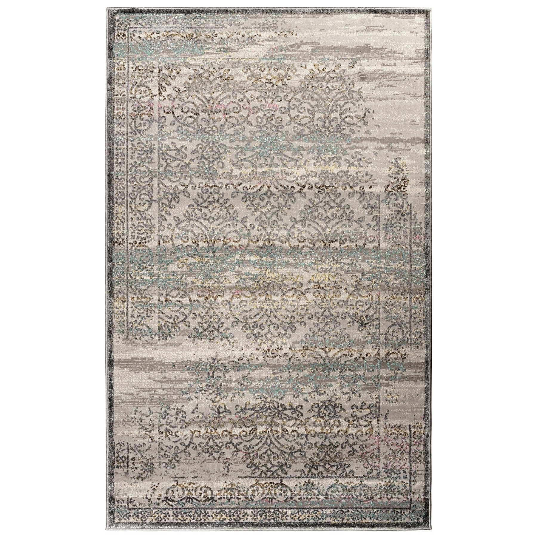 Superior Astrid Floral Filigree Faux Distressed Area or Runner Rug - Grey