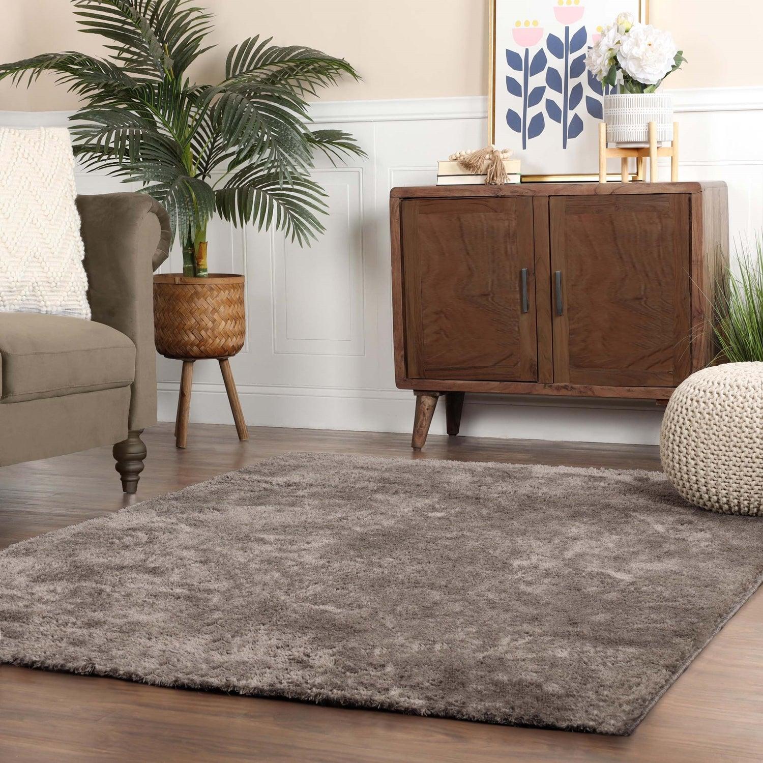 Superior Fuzzy Plush Non-Skid Soft Solid Shag Indoor Area Rug or Runner - Warm Stone