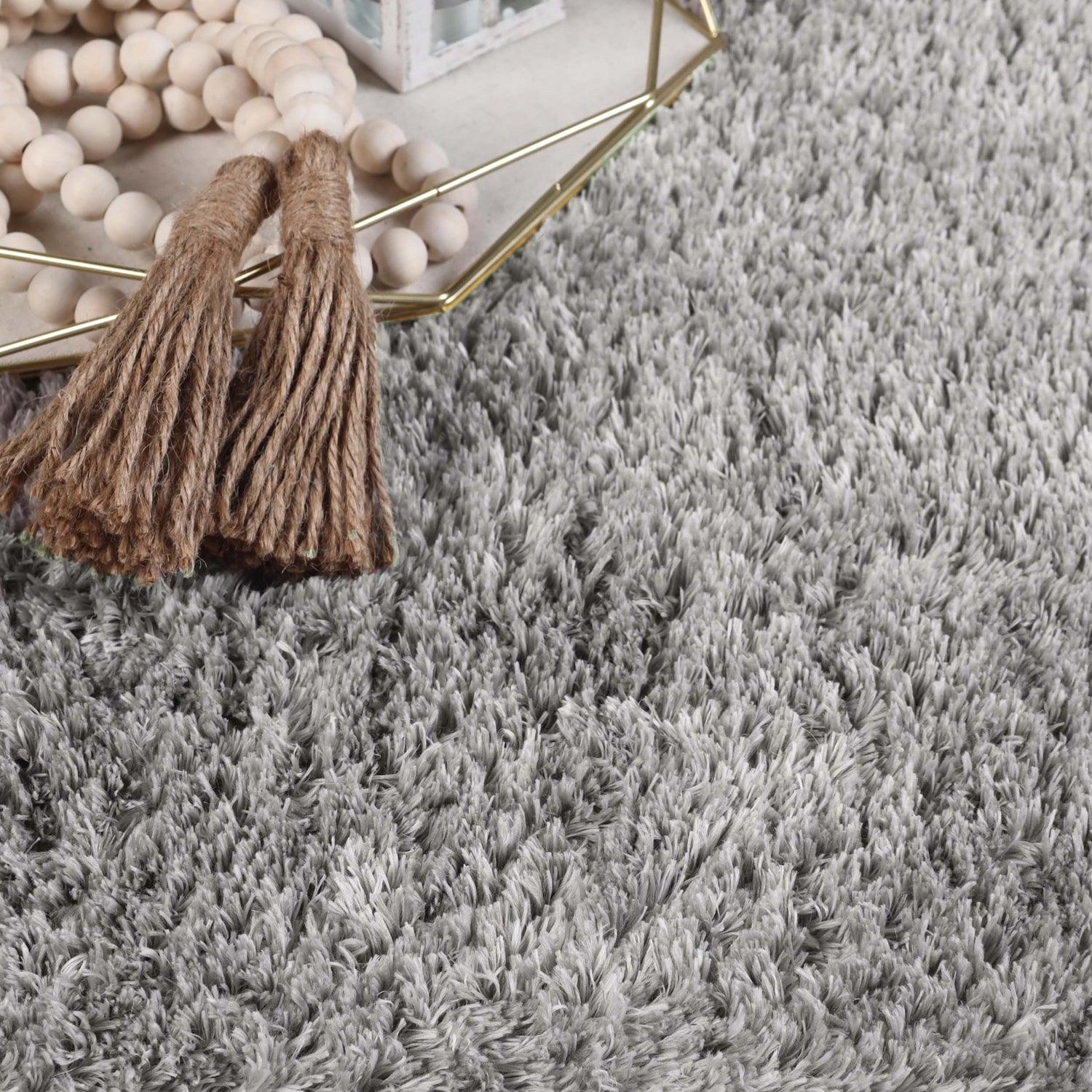 Superior Fuzzy Plush Non-Skid Soft Solid Shag Indoor Area Rug or Runner - Silver