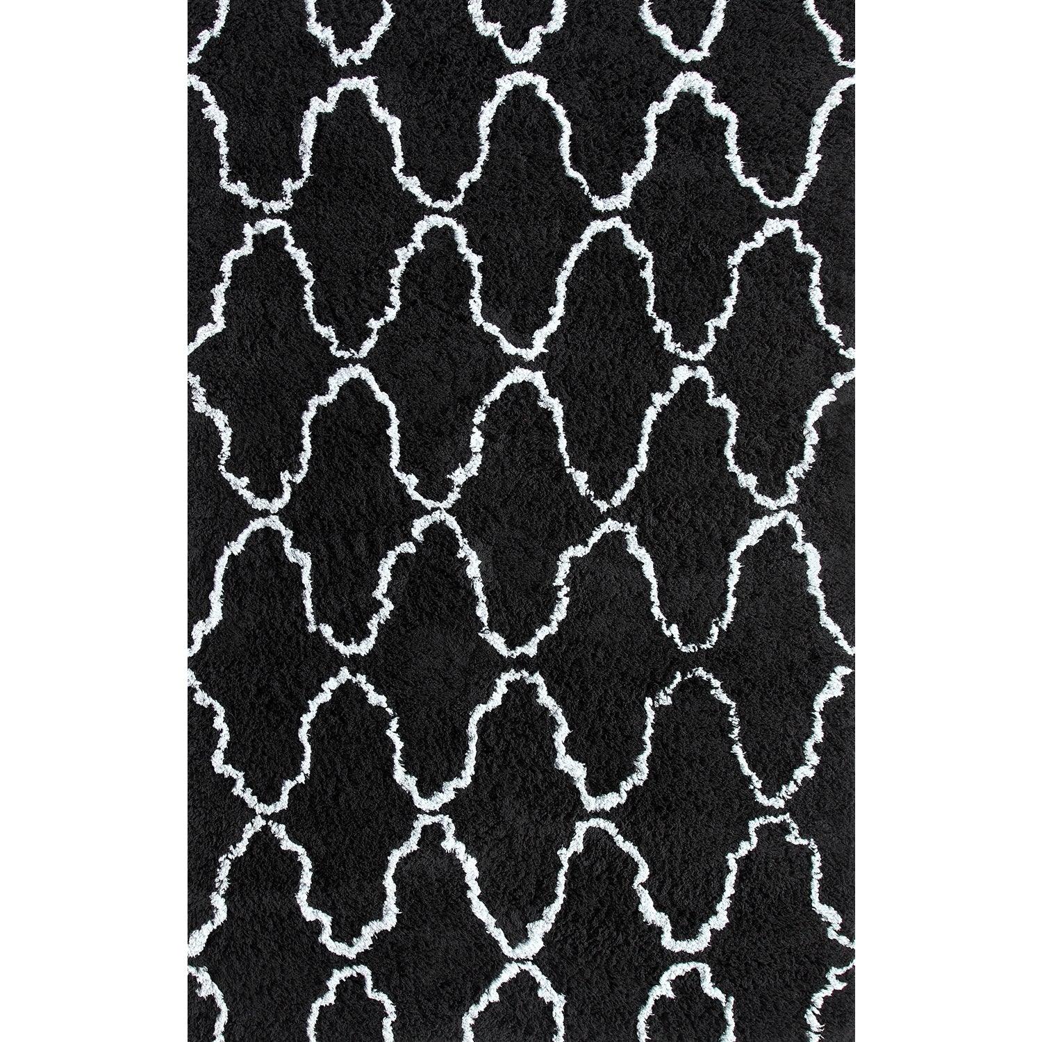  Superior Hand-Tufted Trellis Shag Area Rug - Black/Silver