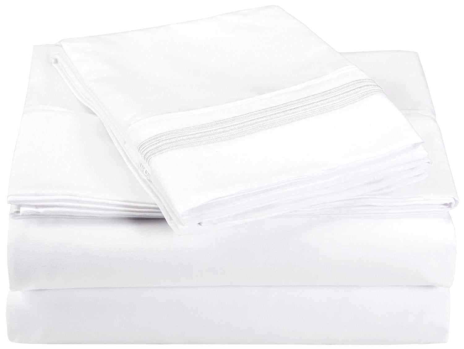 Superior 5 Embroidered Lines Wrinkle Resistant Microfiber Deep Pocket Sheet Set - White
