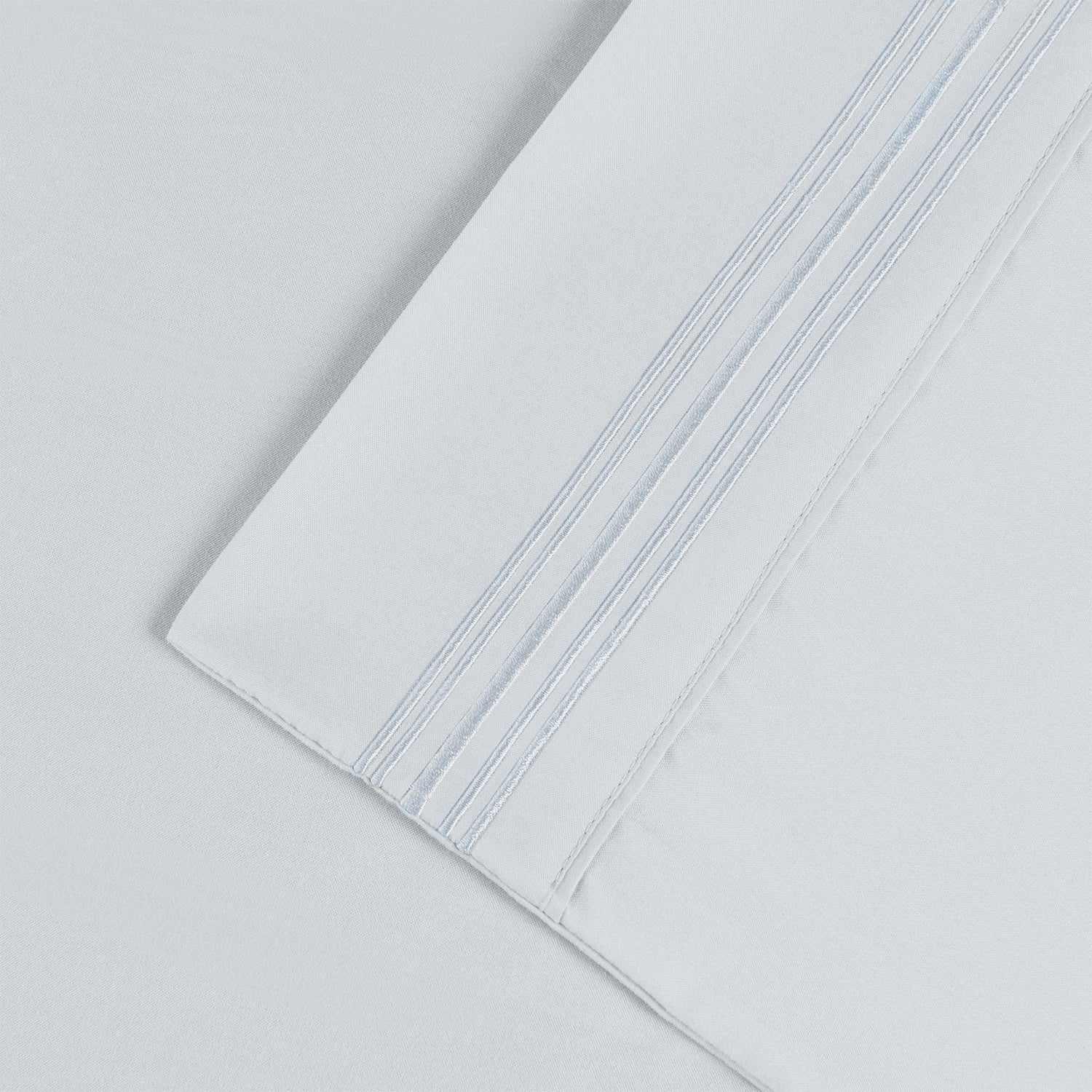  Superior 5 Embroidered Lines Wrinkle Resistant Microfiber Deep Pocket Sheet Set - White